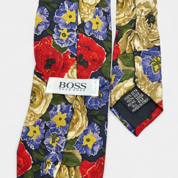 Hugo Boss Floral Art Vintage Silk Tie Office Business Formal Wedding Flowers - Picture 4 of 6